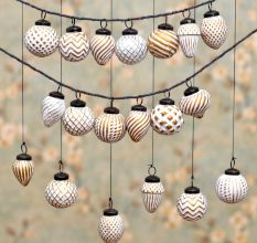 Set of 12 Glass White and Brown Christmas Hanging For Tree Decoration